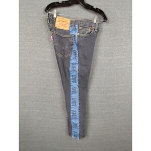 Levis Premium Hi‎ Ball Jeans Womens W29 Raw Hem Black Denim Side Stripe